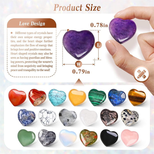 20Pcs Heart Crystals Stones,Love Shaped Polished Stones,Natural Rose Quartz Crystals Amethyst Tiger Eye V1189-WXFWAL-20260319-00157