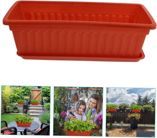 1Pcs Rectangle Planter Box,17.3x7.5x5.5In Watering Plant Container with Drainage Hole,Red Plastic Planters V1189-WXFWAL-20260319-00159
