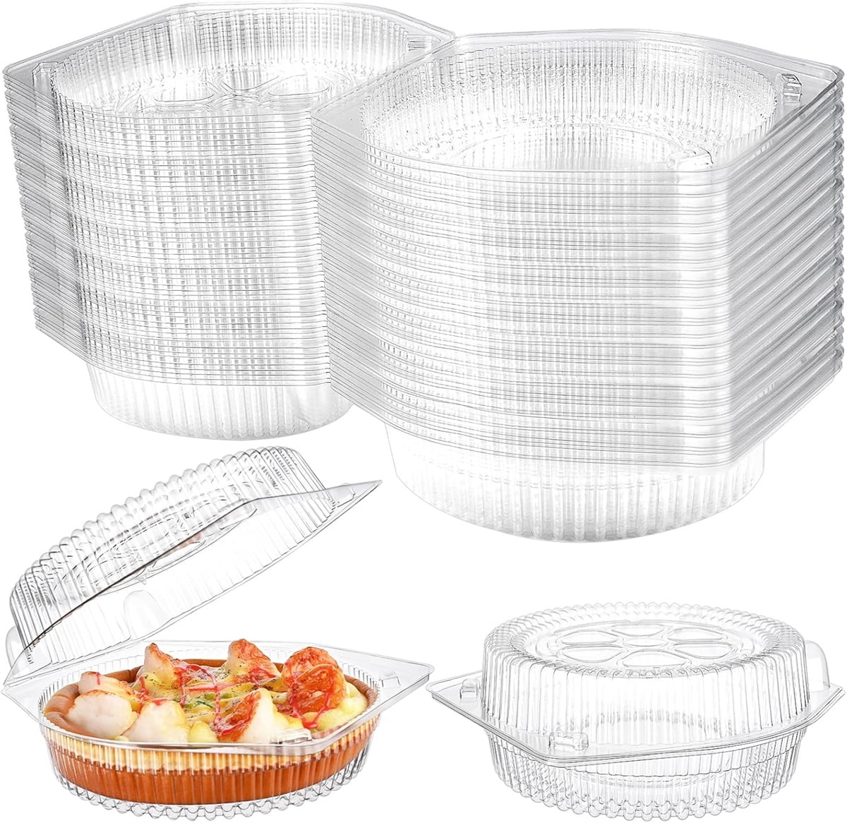 Tutuviw 20 Pcs 8" Plastic Disposable Pie Containers With Lids, Round Pie Keepers with Hinged Locking Lids, V1189-WXFWAL-20260319-00163