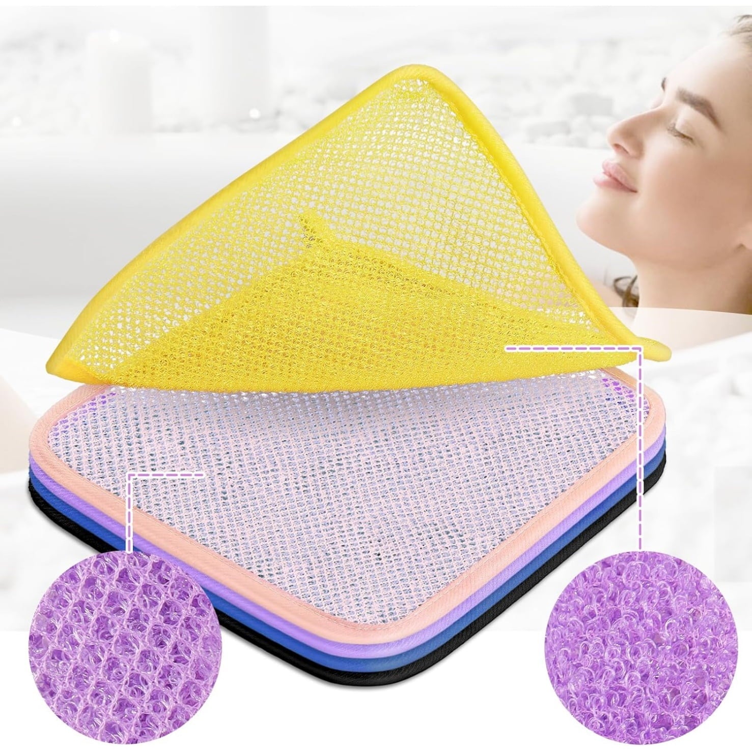 Exfoliating Washcloths,African Exfoliating Net,Reusable African Net Sponge,8.7x10.2In Beige Mutilfunction V1189-WXFWAL-20260319-00189