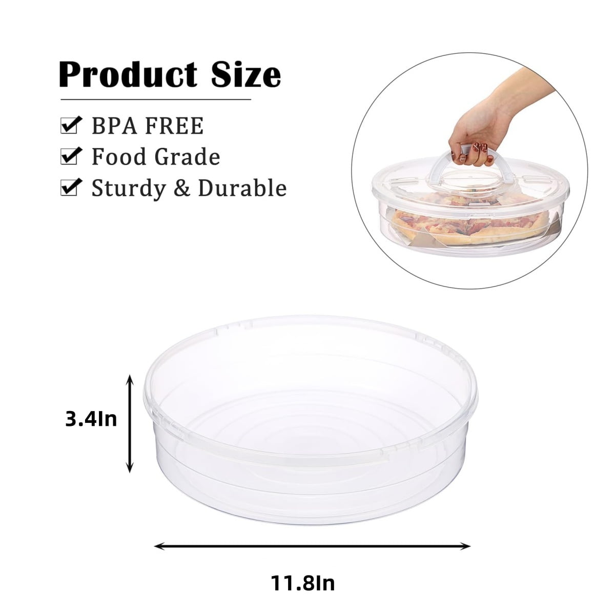 2 Compartments Pizza Storage Container,11.8X3.4In Round Pie Carrier with Lid and Handle,Clear Reusable Pizza V1189-WXFWAL-20260319-00190
