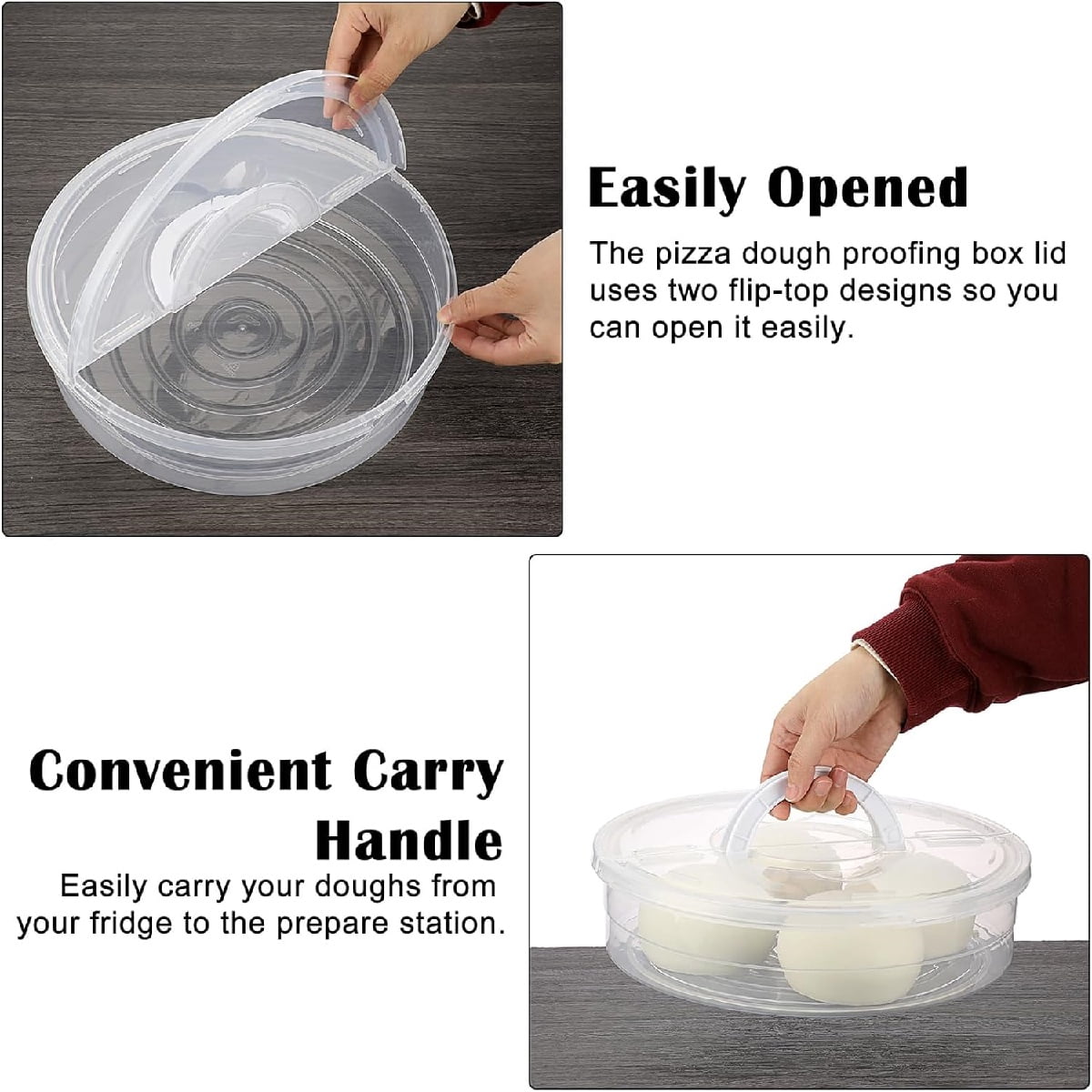 2 Compartments Pizza Storage Container,11.8X3.4In Round Pie Carrier with Lid and Handle,Clear Reusable Pizza V1189-WXFWAL-20260319-00190