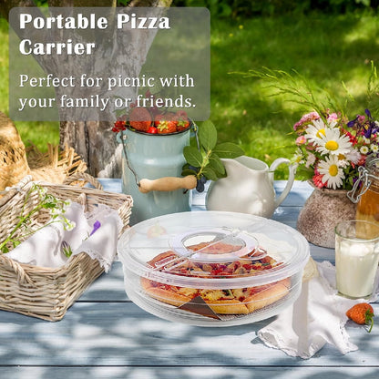 2 Compartments Pizza Storage Container,11.8X3.4In Round Pie Carrier with Lid and Handle,Clear Reusable Pizza V1189-WXFWAL-20260319-00190