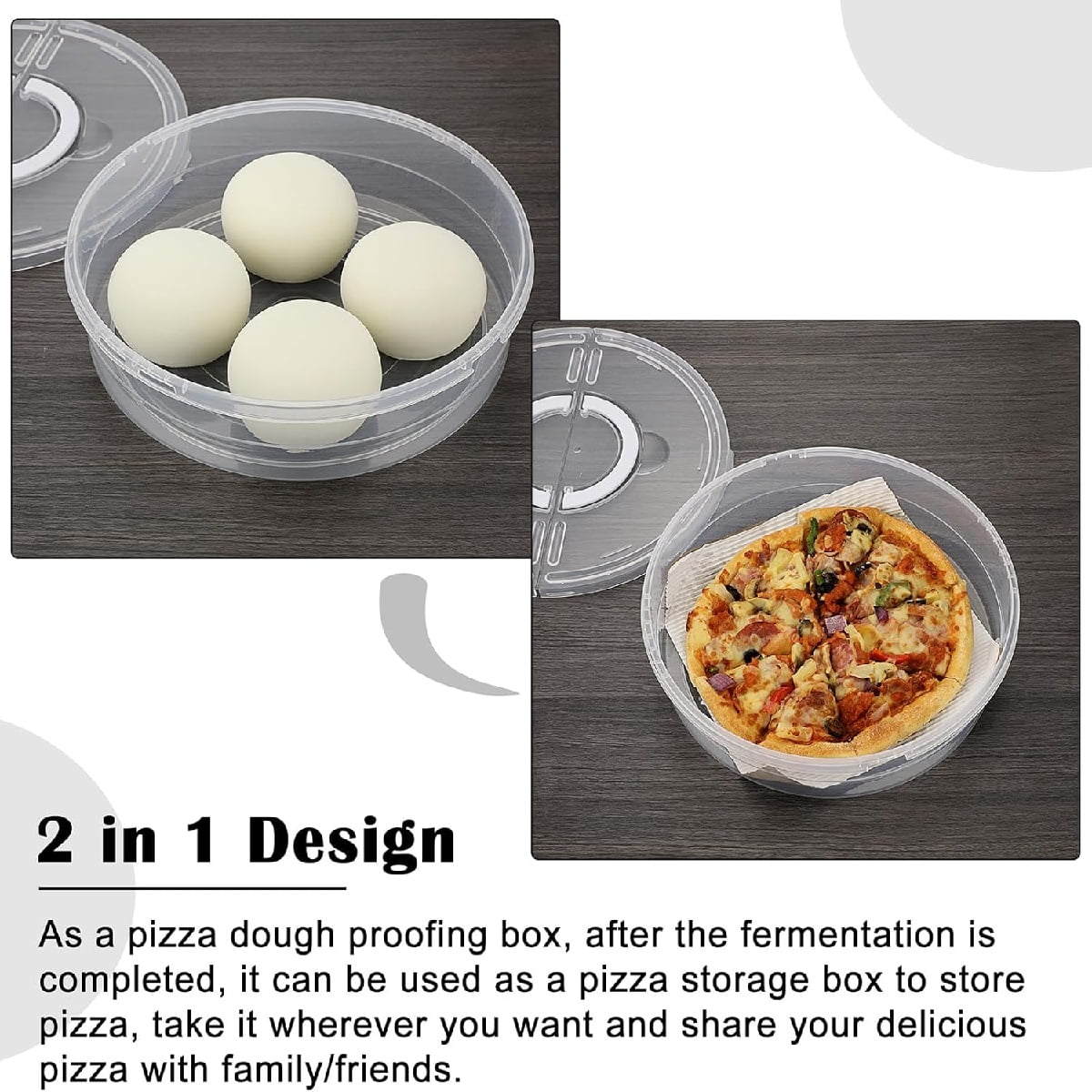 2 Compartments Pizza Storage Container,11.8X3.4In Round Pie Carrier with Lid and Handle,Clear Reusable Pizza V1189-WXFWAL-20260319-00190