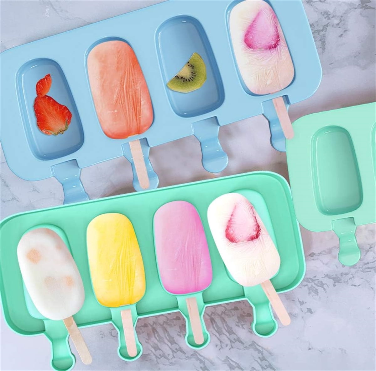 Set of 2 Silicone Ice Cream Molds,8.4x4.9In Reusable Ice Pop Molds with 100Pcs Wooden Sticks,Easy Release Ice V1189-WXFWAL-20260319-00195