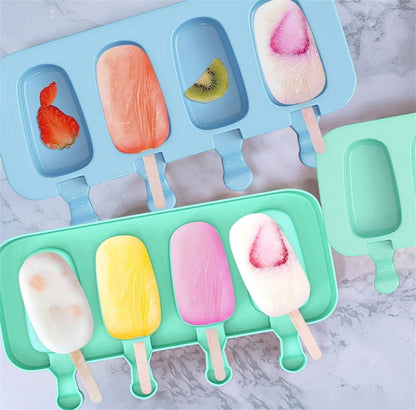 Set of 2 Silicone Ice Cream Molds,8.4x4.9In Reusable Ice Pop Molds with 100Pcs Wooden Sticks,Easy Release Ice V1189-WXFWAL-20260319-00195