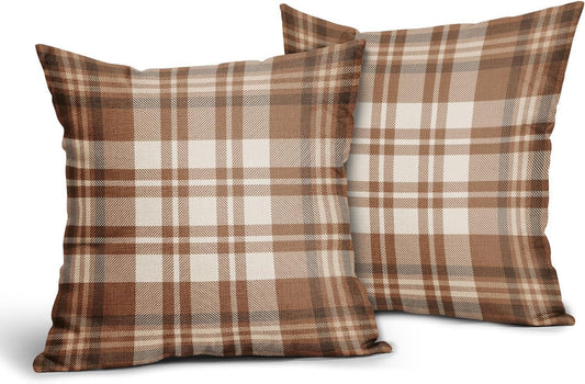 Fall Plaid Pillow Covers 18x18 Set of 2 Burnt Orange Blue Buffalo Plaid Tartan Print Autumn Colored V1189-WXFWAL-20260319-00200