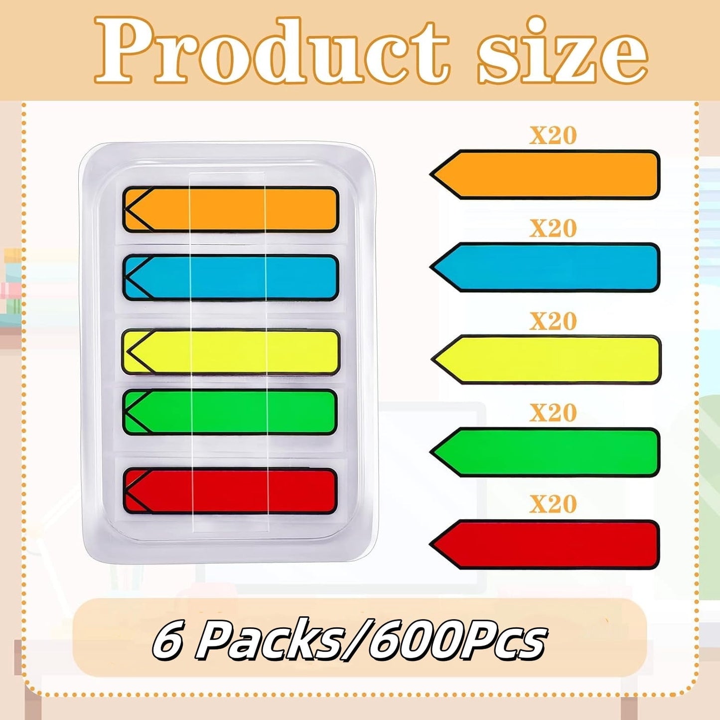 6 Packs/600Pcs Arrow Flags Arrow Tabs,5 Colors Sticky Flags Arrow Sticky Notes,Sign Stickers,Message Flags V1189-WXFWAL-20260319-00233