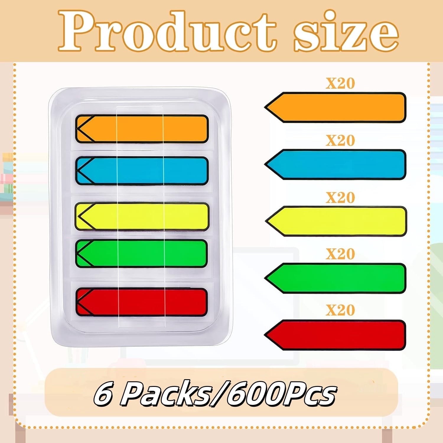 6 Packs/600Pcs Arrow Flags Arrow Tabs,5 Colors Sticky Flags Arrow Sticky Notes,Sign Stickers,Message Flags V1189-WXFWAL-20260319-00233