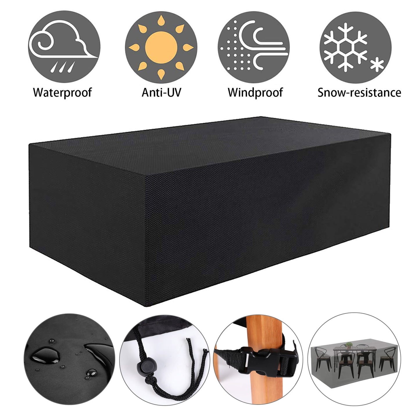 Rectangular Patio Table Cover Heavy Duty Waterproof Outdoor Furniture Set Cover 47" x 47" x 29" V1189-WXFWAL-20260319-00252