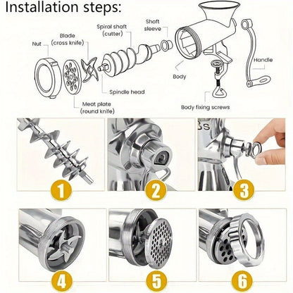 Stainless Steel Manual Meat Grinder With Tabletop Clamp - Heavy Duty Sausage Maker & Vegetable Crusher, V1189-WXFWAL-20260319-00289