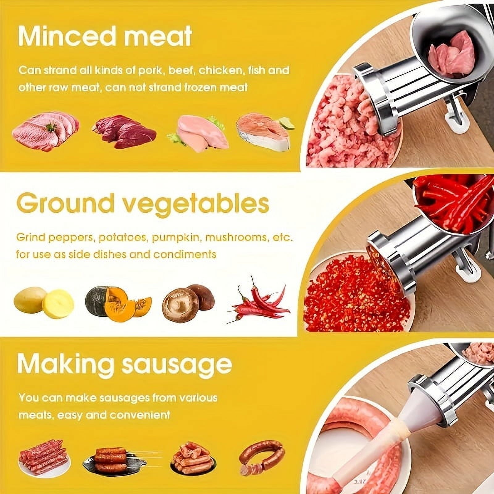 Stainless Steel Manual Meat Grinder With Tabletop Clamp - Heavy Duty Sausage Maker & Vegetable Crusher, V1189-WXFWAL-20260319-00289