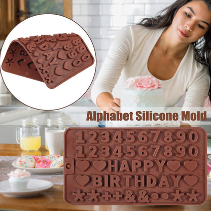 Mini Silicone Molds, Number Molds, Happy Birthday Mold for Baking Biscuits, Cookie, Candy, Chocolate 1-Brown V1189-WXFWAL-20260319-00299