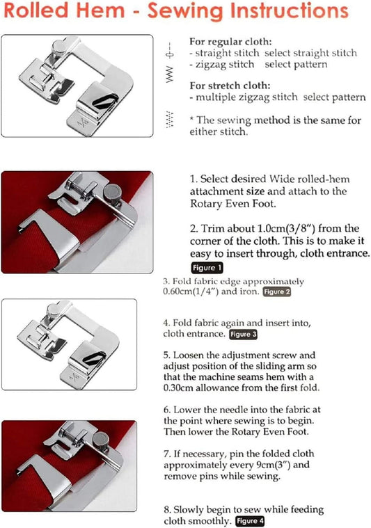 6 Sizes Rolled Hem Presser Foot, Wide Rolled Hem Foot Set & Narrow Hemmer Foot Set for All Low Shank Snap-On V1189-WXFWAL-20260319-00302