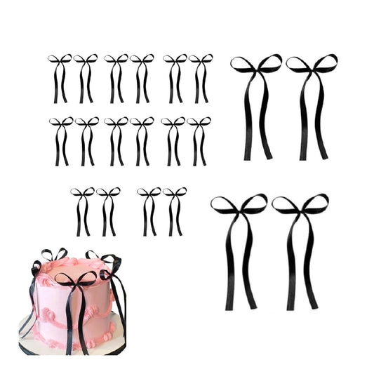 QZS Bow Cupcake Ribbons,Durable Birthday Cake Decorations for Women and Girls,20Pack Black Cute Dessert Bow V1189-WXFWAL-20260319-00320