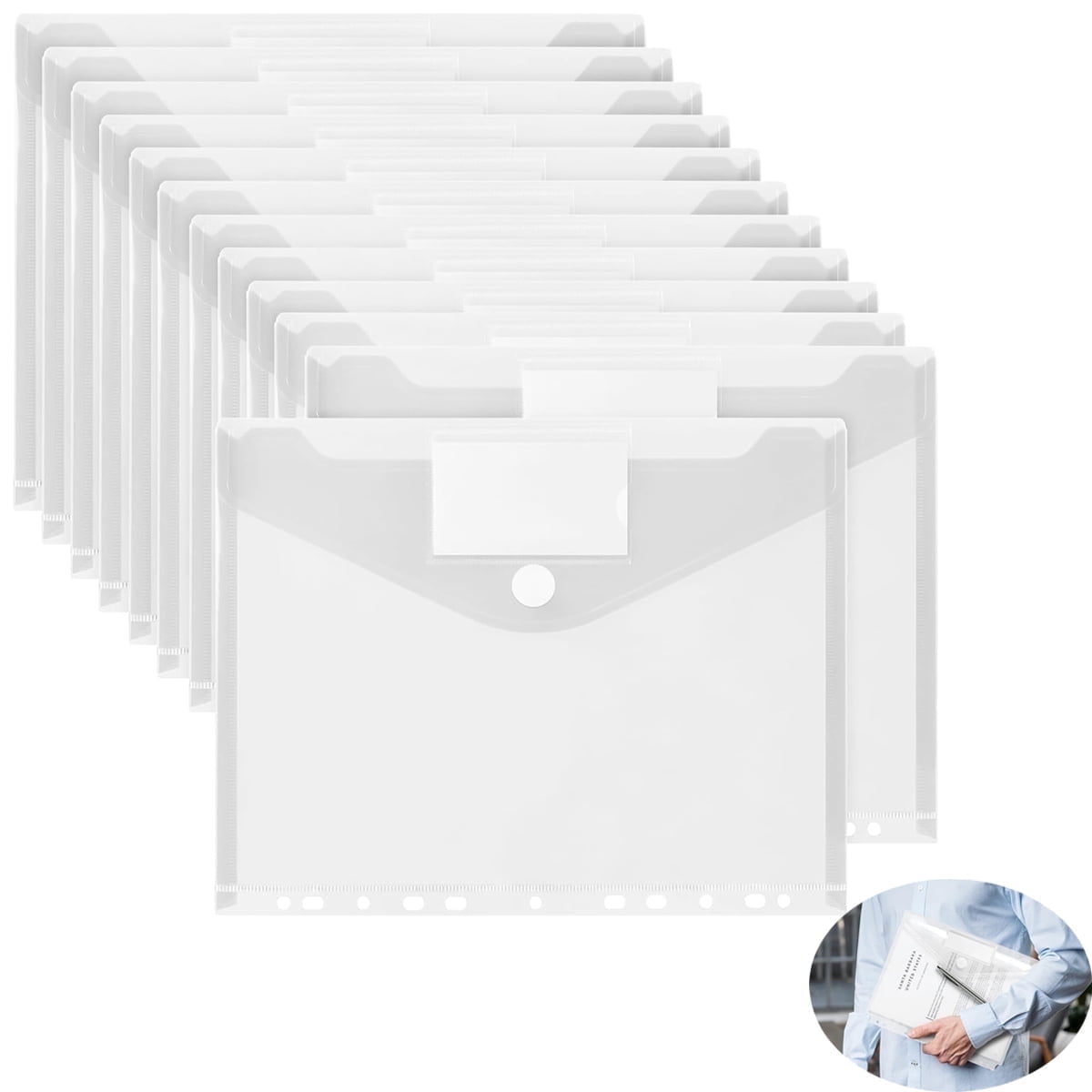 Tutuviw 12Pcs Binder Pockets for 2/3/4 Ring,11 Holes Binder Folders,Clear Document Folders,A4 Size Clear V1189-WXFWAL-20260319-00327