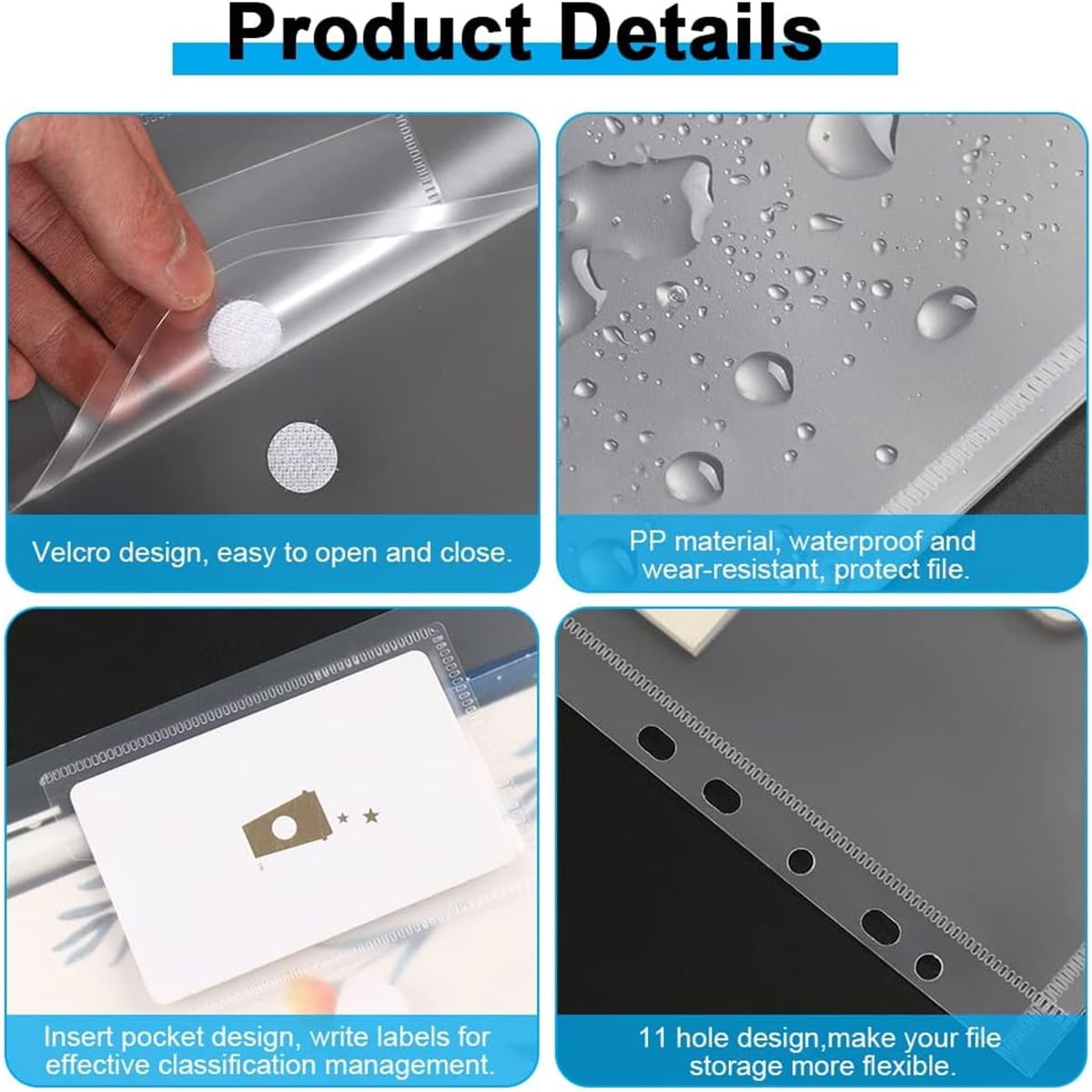 Tutuviw 12Pcs Binder Pockets for 2/3/4 Ring,11 Holes Binder Folders,Clear Document Folders,A4 Size Clear V1189-WXFWAL-20260319-00327