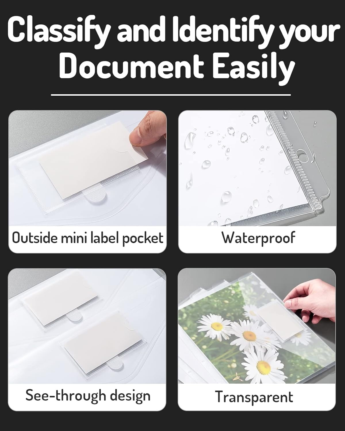 Tutuviw 12Pcs Binder Pockets for 2/3/4 Ring,11 Holes Binder Folders,Clear Document Folders,A4 Size Clear V1189-WXFWAL-20260319-00327