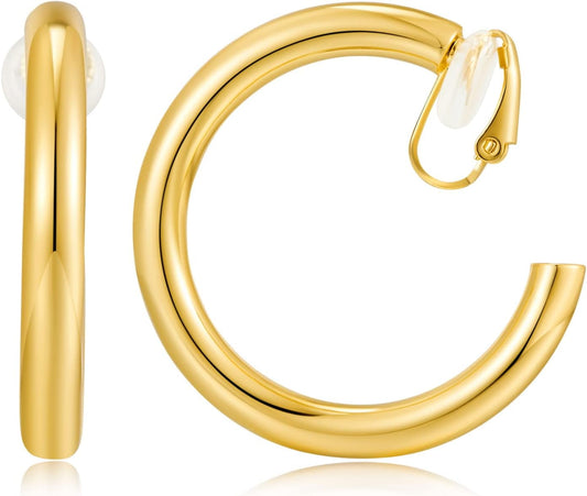 Gold Clip On Earrings for Women Classic Large Hoops Clip On Earrings Non Pierced Earrings Minimalistic Clip V1189-WXFWAL-20260319-00350
