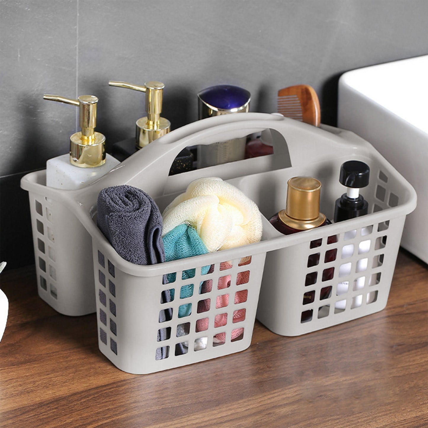 Plastic Storage Divided Tool Bin, 3 Compartments Plastic Shower Caddy Basket, Portable Divided Cleaning V1189-WXFWAL-20260319-00364