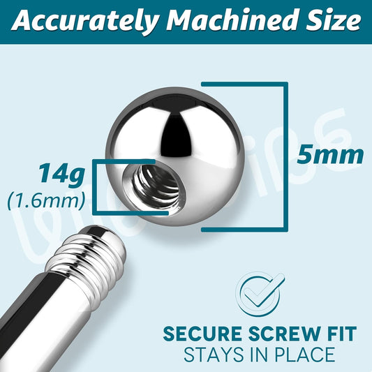 Piercing Balls 14g, 16g Externally Threaded - Use For Anti Eyebrow, Ear Lobe, Cartilage,, Helix, Labret Stud V1189-WXFWAL-20260319-00387