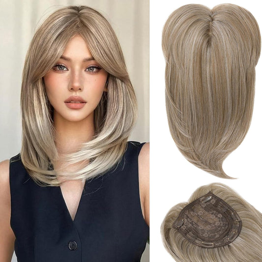 Long Layered Hair Topper with Bangs for Women with Thinning Hair, 14 Inch Slightly Curled Ends Synthetic V1189-WXFWAL-20260319-00413