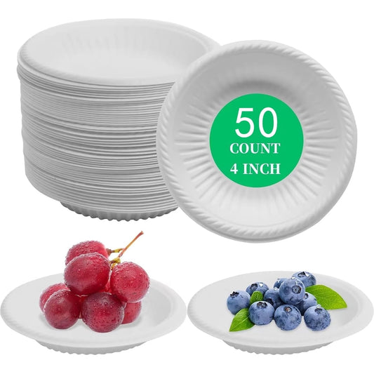 Dessert Paper Plates,Tutuviw 50 Count 4 Inch Mini Disposable Starch Plates,Heavy Duty Uncoated Plates,Round V1189-WXFWAL-20260319-00446