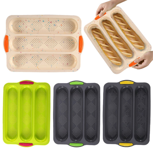 3-Slot French Bread Pan - Non Stick Silicone Baguette Mold for Hoagie, Sub Roll & Hot Dog Buns - Oven Safe V1189-WXFWAL-20260319-00456