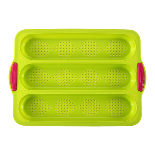 3-Slot French Bread Pan - Non Stick Silicone Baguette Mold for Hoagie, Sub Roll & Hot Dog Buns - Oven Safe V1189-WXFWAL-20260319-00459