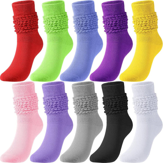 WQBLQH 10 Pairs Women's Slouch Socks Extra Long Knitted Sock Cotton Scrunchie Socks Size 9 to 11 Bright Color V1189-WXFWAL-20260319-00476