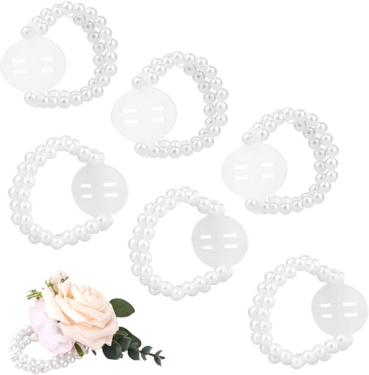 6 Pieces Corsage Wristlet Bands, Elastic Corsage Bracelet Handmade Stretch Pearl Corsage Wristband DIY Flower V1189-WXFWAL-20260319-00482
