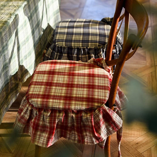 Buffalo Plaid Ruffled Chair Cushion with Ties Country Style Tartan Kitchen Dining Chair Pad Super Soft Seat V1189-WXFWAL-20260319-00505