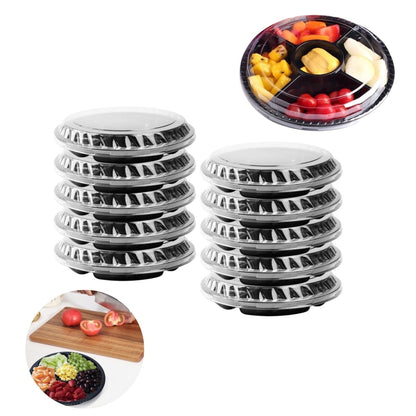 QZS Plastic Veggie Tray,Disposable Fruit Tray with 6 Compartment,10Pack Catering Vegetable Container for Food V1189-WXFWAL-20260319-00531