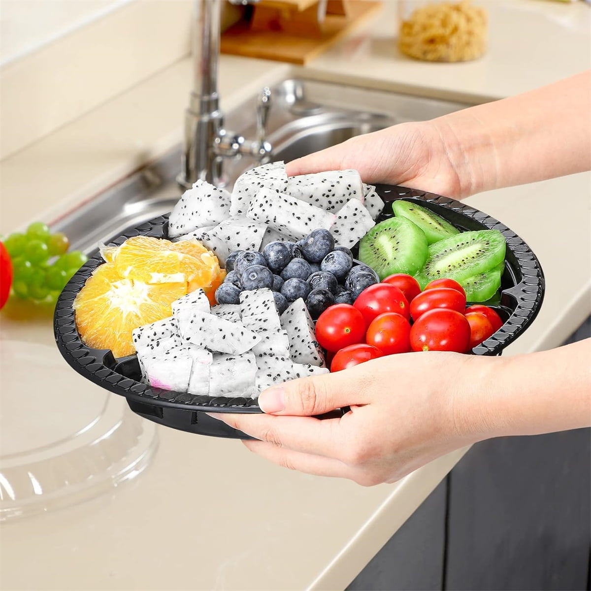 QZS Plastic Veggie Tray,Disposable Fruit Tray with 6 Compartment,10Pack Catering Vegetable Container for Food V1189-WXFWAL-20260319-00531