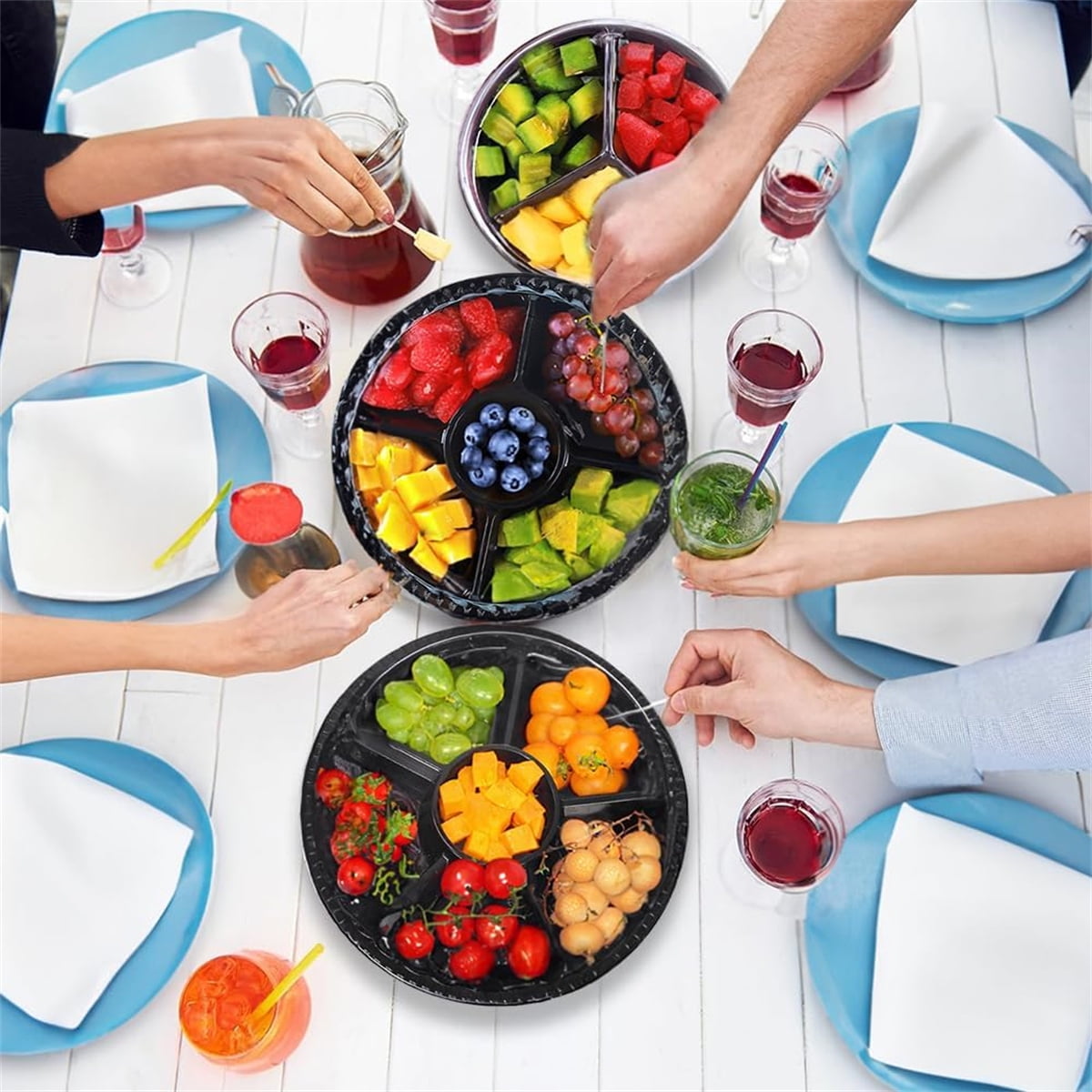 QZS Plastic Veggie Tray,Disposable Fruit Tray with 6 Compartment,10Pack Catering Vegetable Container for Food V1189-WXFWAL-20260319-00531
