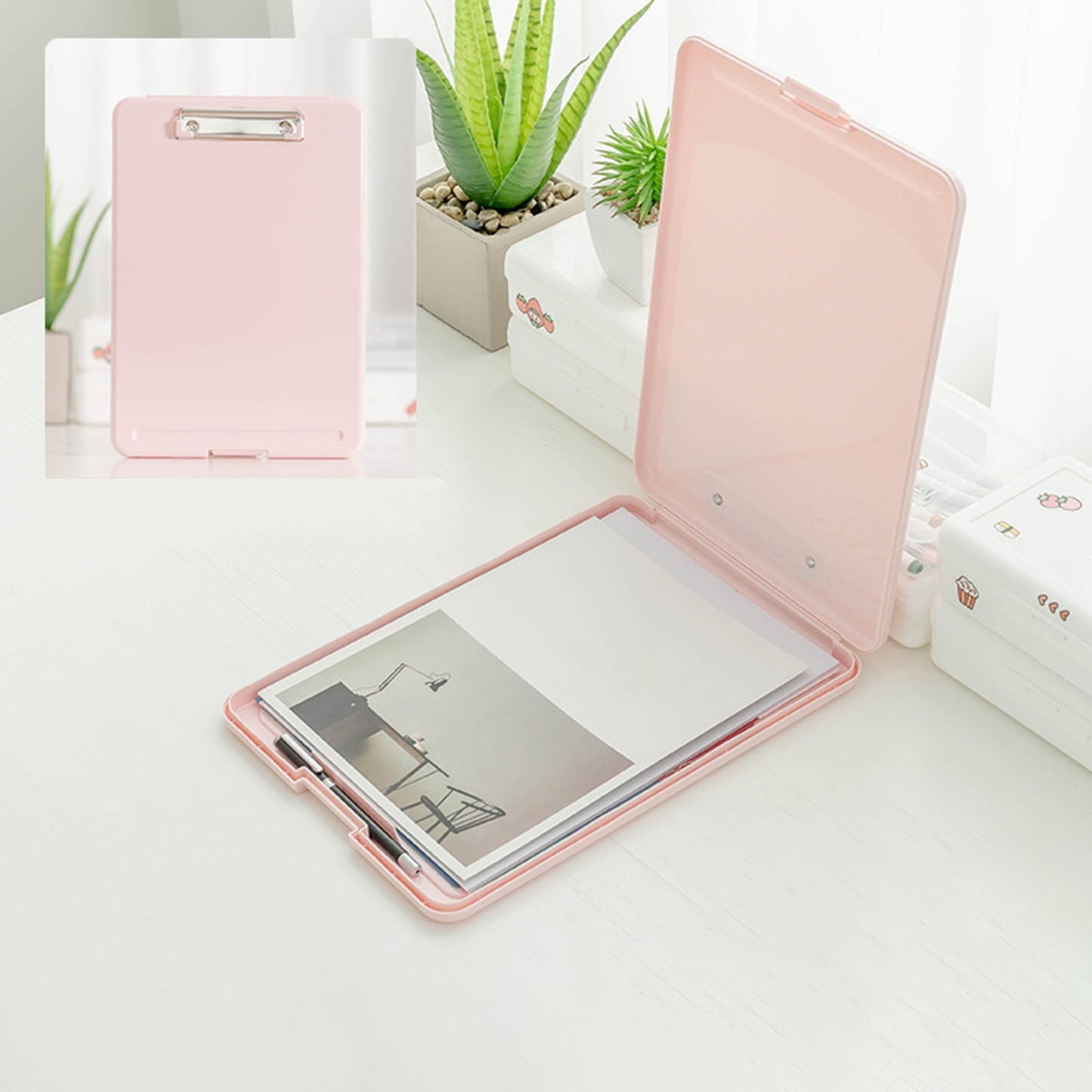 Clipboard with Storage File Box, Foldable A4 Large Capacity Clip Boards Folder, Plastic Clipboard with Pen V1189-WXFWAL-20260319-00536