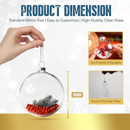 Tutuviw 12 Pcs Flat Round Paintable Clear Christmas Bulbs 2.4" Plastic Flat Fillable Christmas Ornaments V1189-WXFWAL-20260319-00541