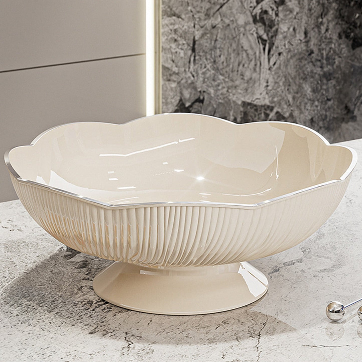 Ceramic Fruit Bowl for Kitchen Counter, Lights Pitches Fruit Plates, Decorative Bowl, Pedestal Bowl, Footed V1189-WXFWAL-20260319-00553