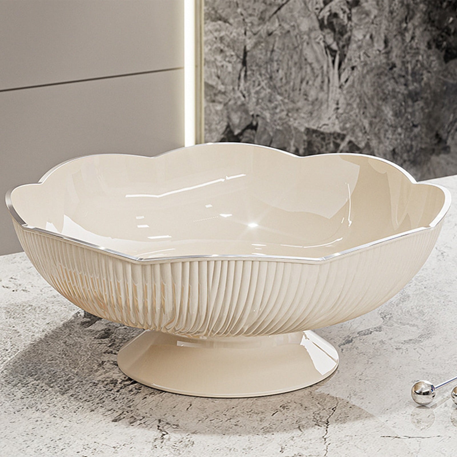 Ceramic Fruit Bowl for Kitchen Counter, Lights Pitches Fruit Plates, Decorative Bowl, Pedestal Bowl, Footed V1189-WXFWAL-20260319-00553
