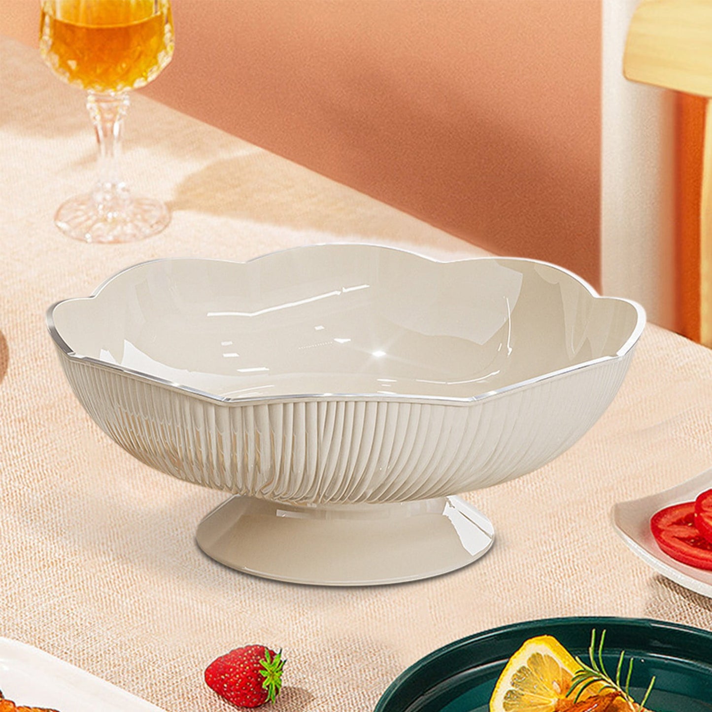 Ceramic Fruit Bowl for Kitchen Counter, Lights Pitches Fruit Plates, Decorative Bowl, Pedestal Bowl, Footed V1189-WXFWAL-20260319-00553