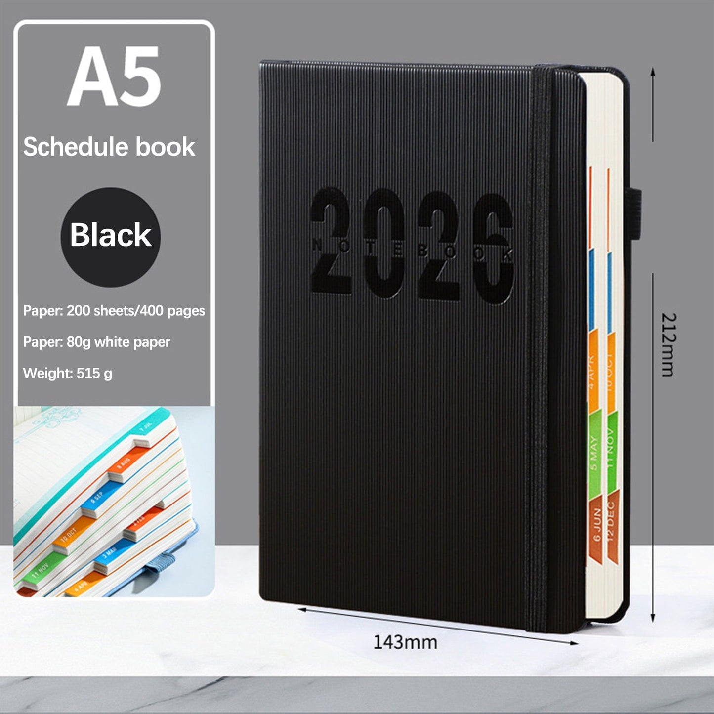 2026 Weekly Planner Notebook, Daily Planner Hardcover Calendar with Tabs and Pen Strap, 200 Pages Journaling V1189-WXFWAL-20260319-00567