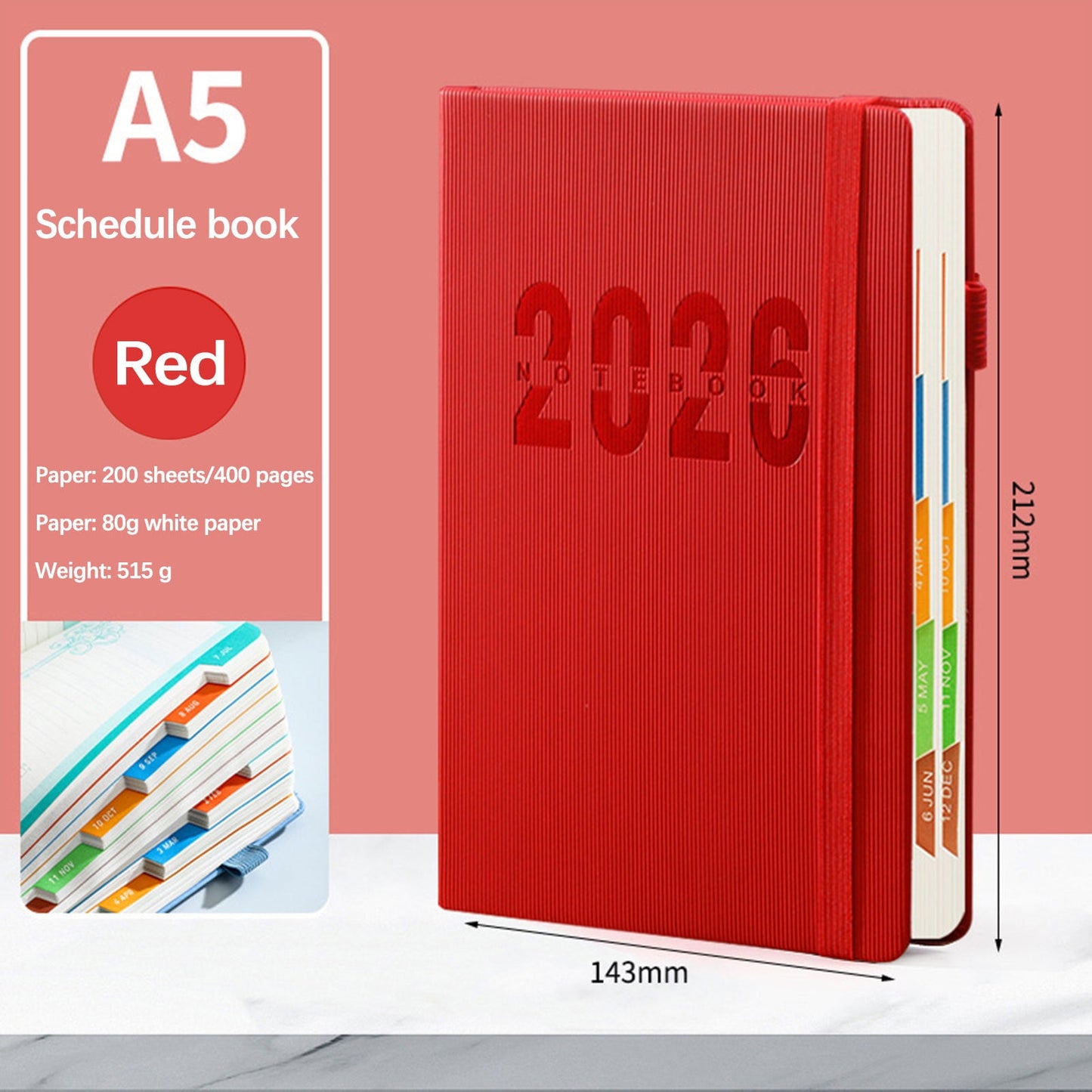 2026 Weekly Planner Notebook, Daily Planner Hardcover Calendar with Tabs and Pen Strap, 200 Pages Journaling V1189-WXFWAL-20260319-00573