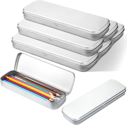 6 Pcs Tin Pencil Case Metal Pencil Case Empty Hinged Stainless Steel Box Rectangular for Brushes Crayon V1189-WXFWAL-20260319-00576