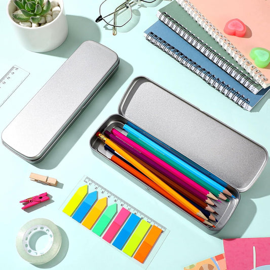 6 Pcs Tin Pencil Case Metal Pencil Case Empty Hinged Stainless Steel Box Rectangular for Brushes Crayon V1189-WXFWAL-20260319-00576