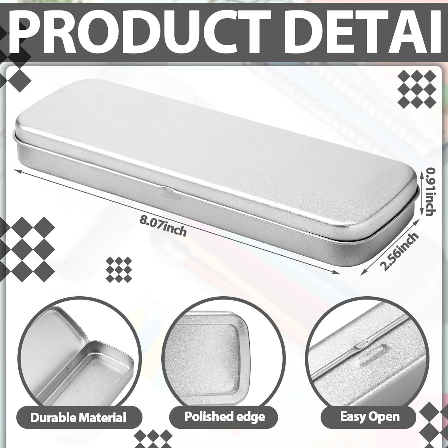 6 Pcs Tin Pencil Case Metal Pencil Case Empty Hinged Stainless Steel Box Rectangular for Brushes Crayon V1189-WXFWAL-20260319-00576