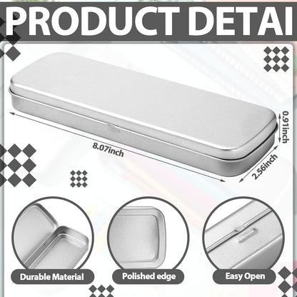 6 Pcs Tin Pencil Case Metal Pencil Case Empty Hinged Stainless Steel Box Rectangular for Brushes Crayon V1189-WXFWAL-20260319-00576