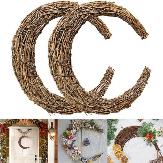 Tutuviw Rattan Crescent Moon Shaped Wreath Grapevine Wreath 11.8in Natural Rattan Wreath Vine Branch Wreath V1189-WXFWAL-20260319-00579