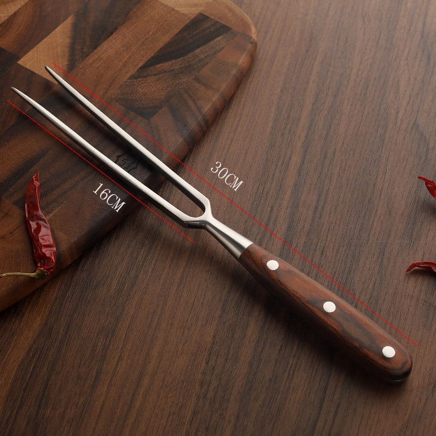 Stainless Steel Carving Fork with Redwood Handle, 11.8" Barbecue Fork Cutting Fork, Grilling Tools Meat Fork V1189-WXFWAL-20260319-00599
