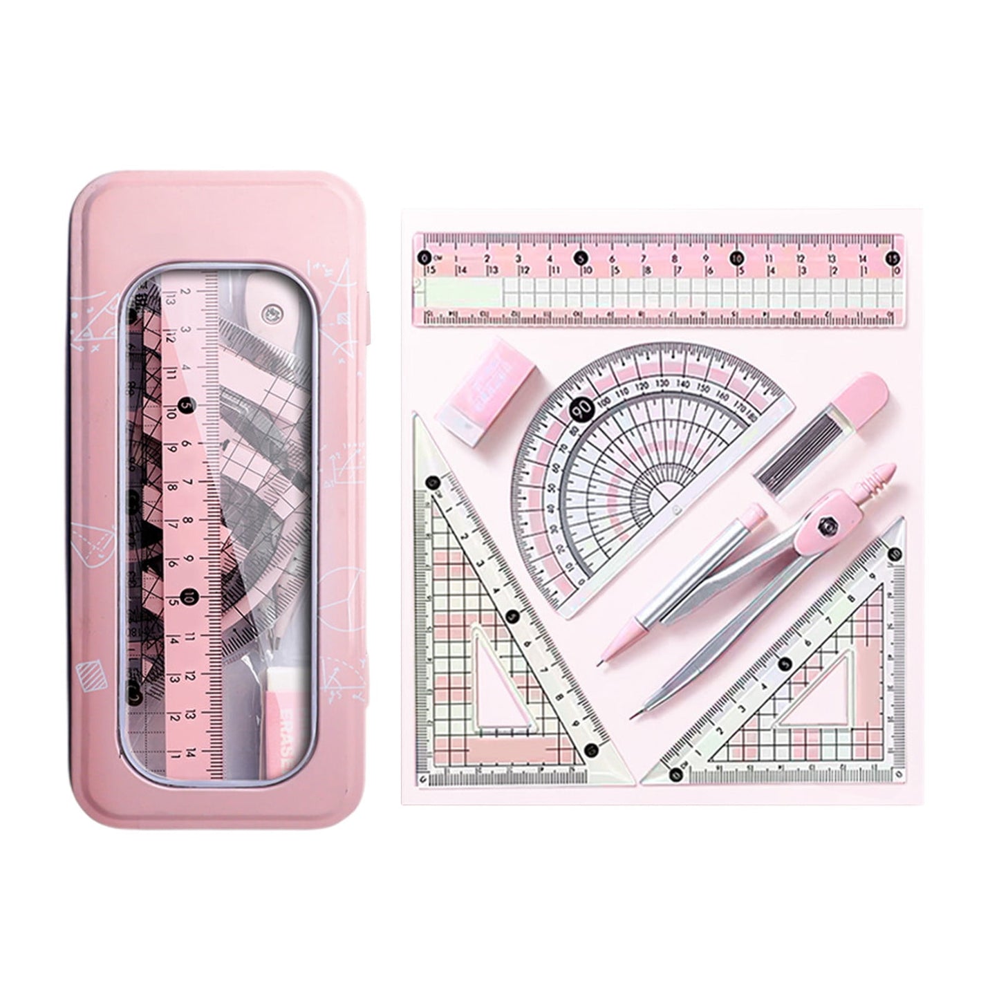 Compass Geometry Tool, Protractor and Compass Set, Metal Box Drawing Compass with Rulers, Math Compass Kit, V1189-WXFWAL-20260319-00613