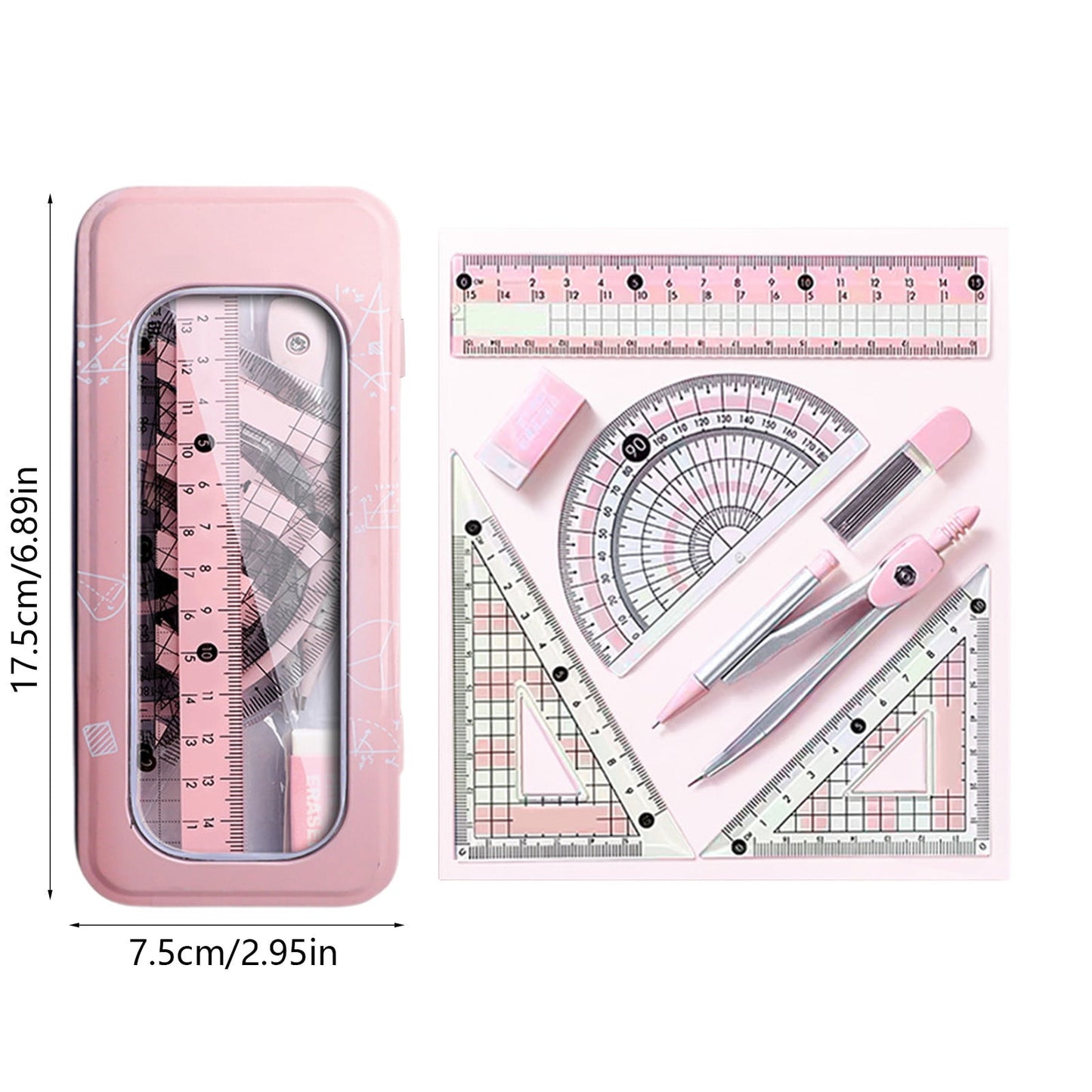 Compass Geometry Tool, Protractor and Compass Set, Metal Box Drawing Compass with Rulers, Math Compass Kit, V1189-WXFWAL-20260319-00613